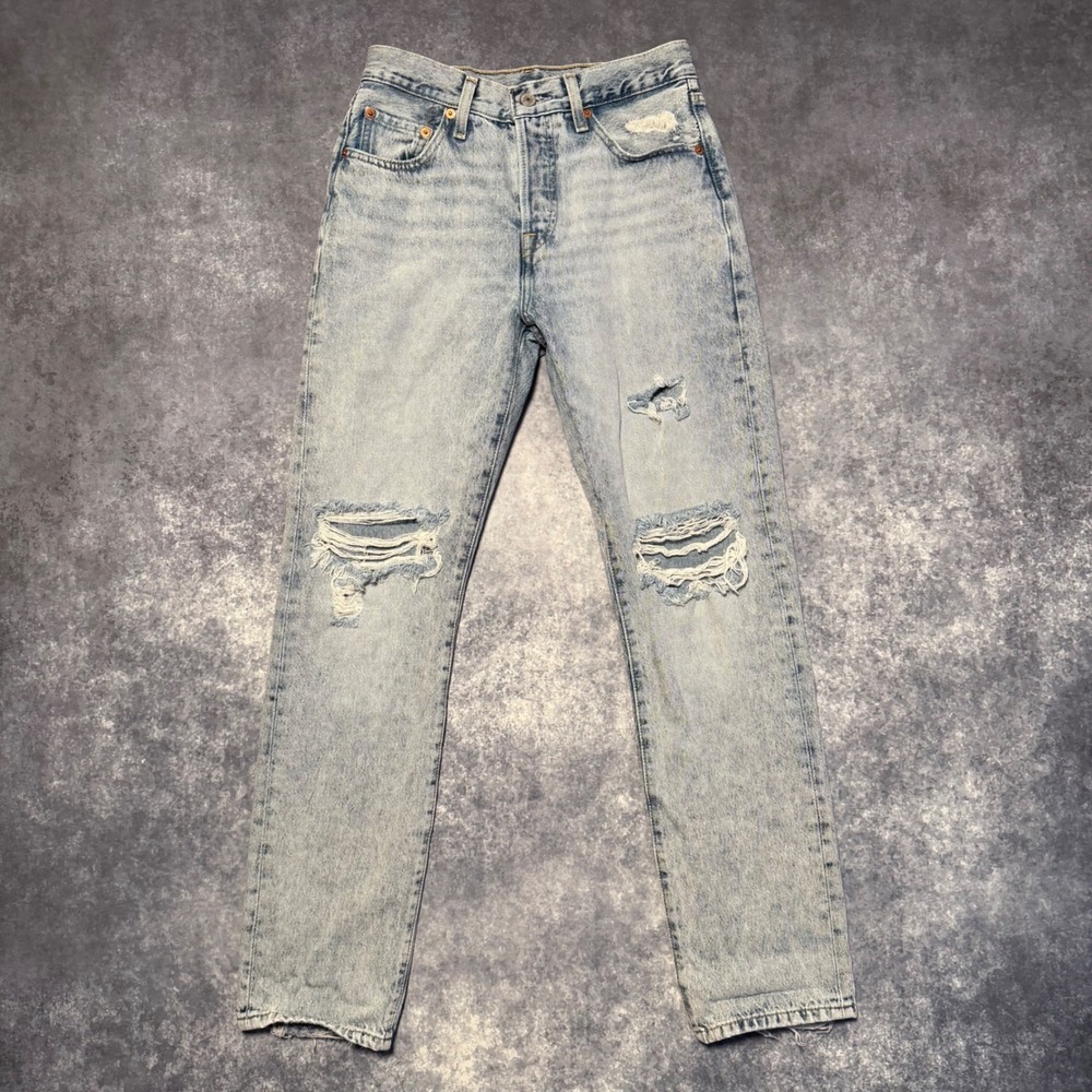 Levis 501 Original Fit Jeans Womens 25 Light Wash Distressed Straight Leg Denim